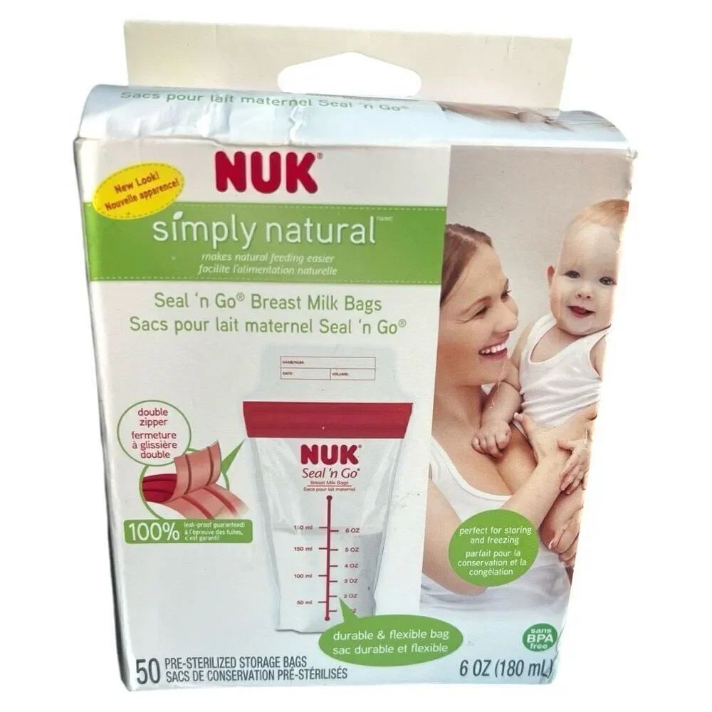 Brand New Nuk Simply Natural 6 Oz BPA Free Breast Milk Storage Bags 50 Ct